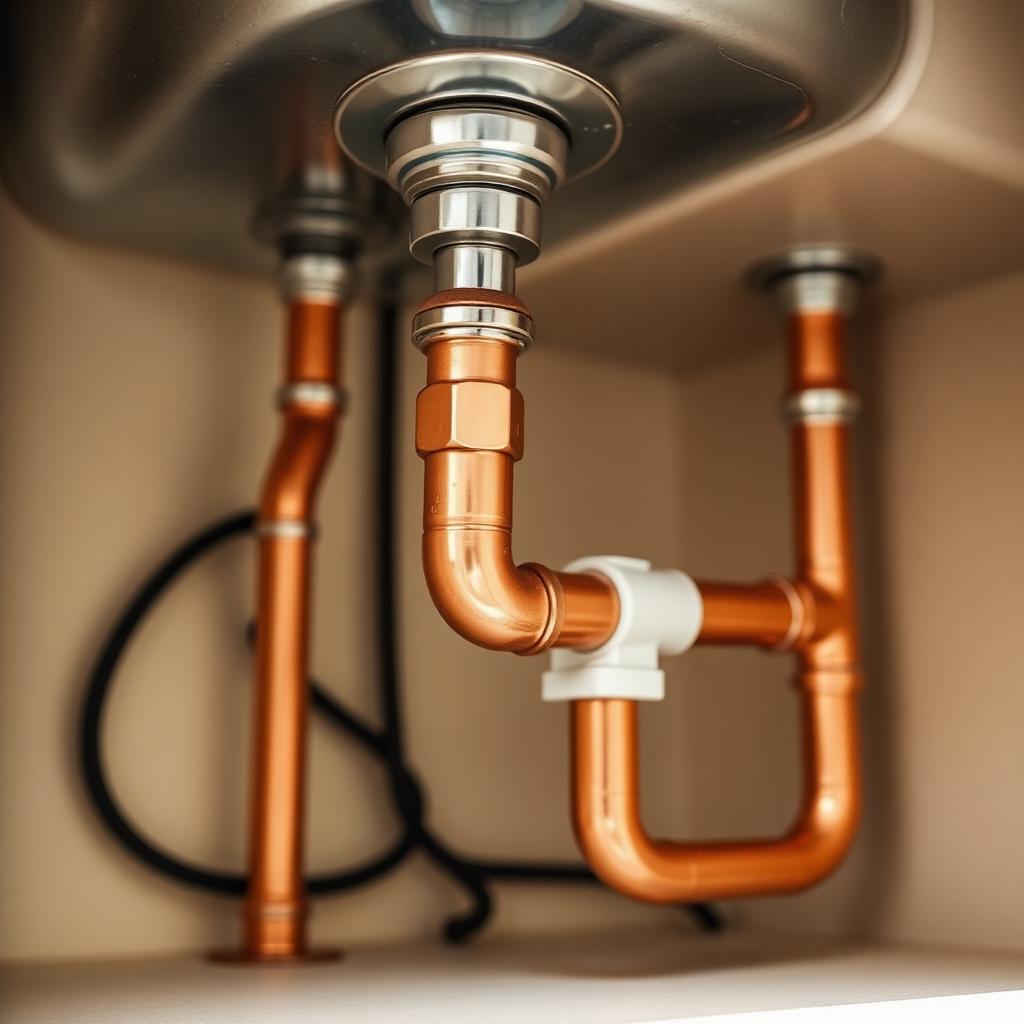 New copper plumbing under a sink